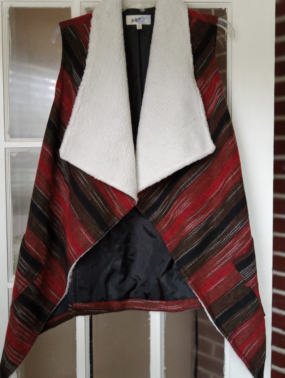 Jolt Southwestern Aztec Plaid Blanket Vest Sherpa Collar XL